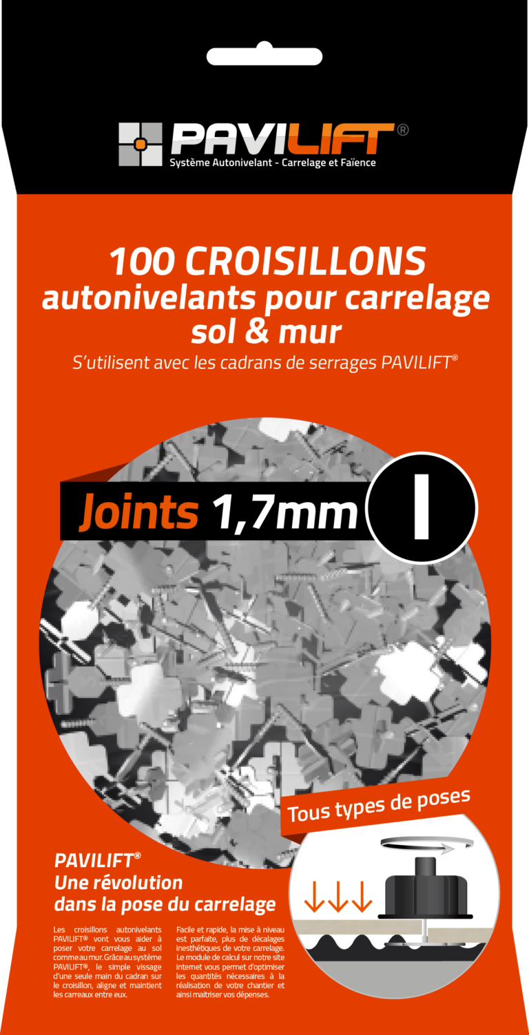 Sachet de 100 croisillons croisillons autonivelants PAVILIFT 1,7 mm en I